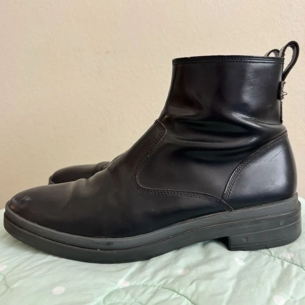 George Brown Men's Black Leather Ankle Zip Boots Round Toe Rubber Sole 12